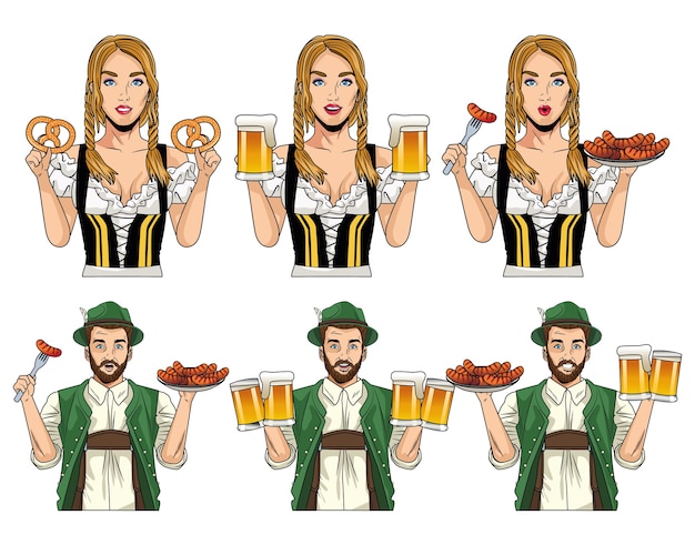 Carte De Célébration De L'oktoberfest Avec Des Allemands Avec De La Nourriture Et Des Bières