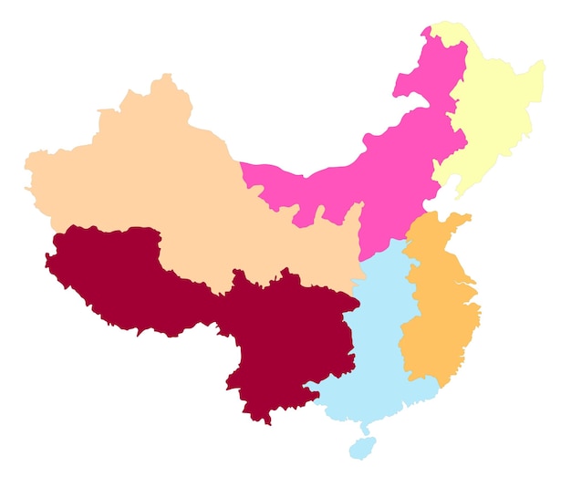 Carte De La Chine En Huit Régions Principales En Multicolore