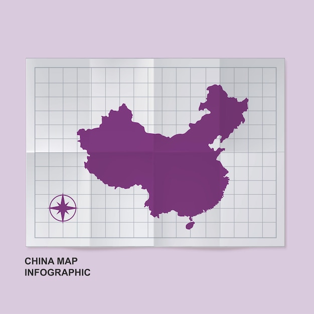 Vecteur carte de la chine sur papier à grille plié