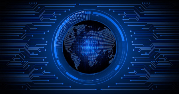 Carte De Circuit Binaire Mondiale Future Technologie Blue Hud Cyber Security Concept Background