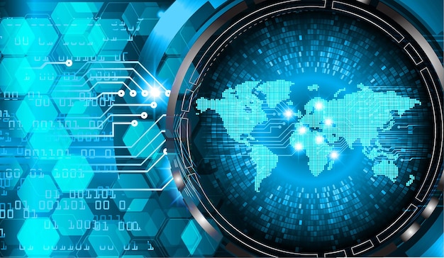 carte de circuit binaire mondiale future technologie blue hud cyber security concept background