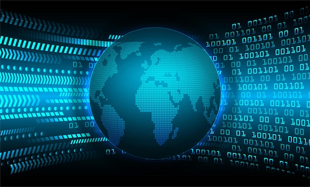 Carte De Circuit Binaire Mondiale Technologie Future Fond De Concept De Cybersécurité Hud Bleu