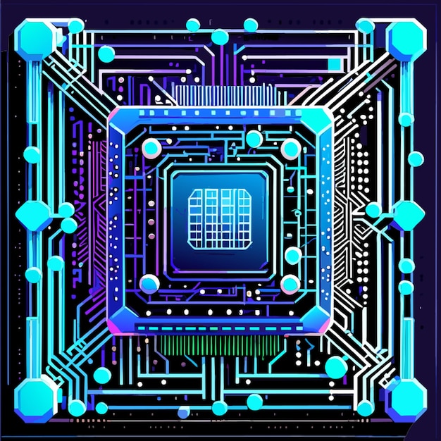 Vecteur carte de circuit bleu carré circuit cyber circuit circuit numérique circuit qr illustration vectorielle à barres