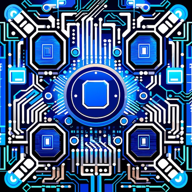 Carte De Circuit Bleu Circuit Cybernétique Circuit Numérique Qr Barre