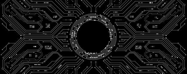 Carte de circuit d'IA avec des détails électroniques sur fond noir pour la conception d'interface utilisateur et d'interaction graphique