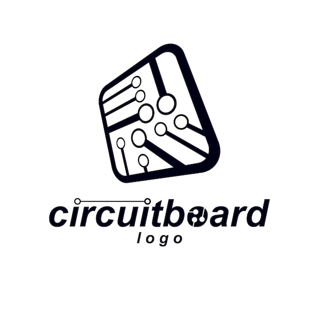 Carte de circuit imprimé monochrome de technologie abstraite de vecteur. Schéma carré numérique de haute technologie d'un appareil électronique. Logo des technologies de l'innovation moderne.