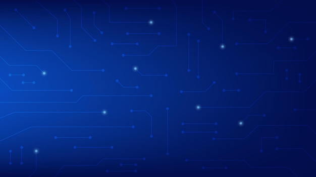 Carte de circuit imprimé numérique de haute technologie AI pad et lignes électriques connectées sur fond d'éclairage bleu