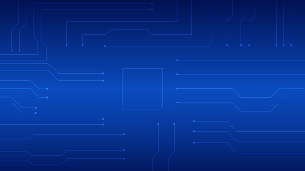 Carte de circuit imprimé numérique Hitech AI pad et lignes électriques connectées sur fond d'éclairage bleu