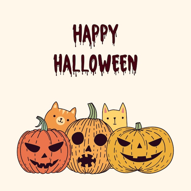 Carte Avec Citrouilles Et Chats Pour Halloween