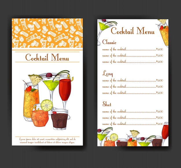 Vecteur carte des cocktails