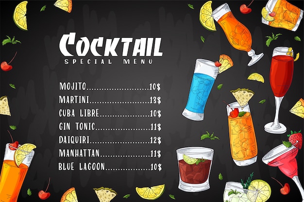 Vecteur carte des cocktails