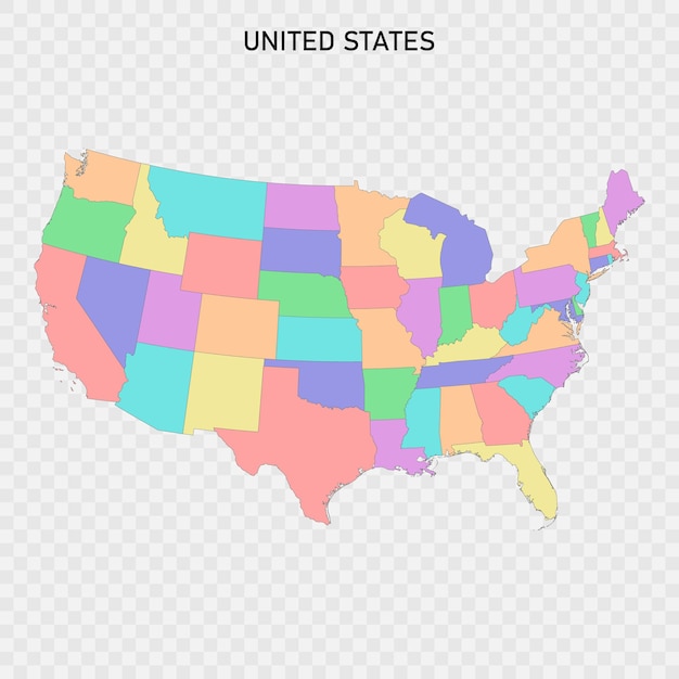 Carte Colorée Isolée Des états-unis Avec Des Frontières