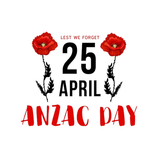 Vecteur carte commémorative anzac day 25 avril avec coquelicot rouge