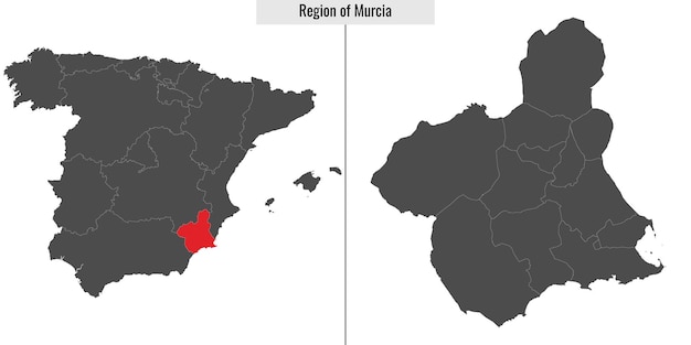 Carte de la communauté autonome de Murcie en Espagne