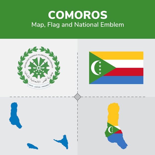 Carte Des Comores, Drapeau Et Emblème National