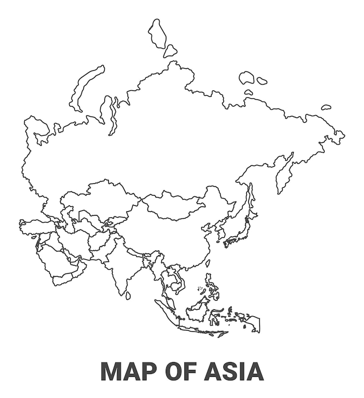 Vecteur carte contournée de l'asie avec des frontières de l'illustration vectorielle de la région