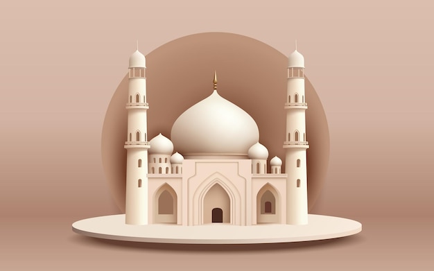 Vecteur carte de couverture eid mubarak vue nocturne de la mosquée dessinée depuis l'arc arrière-plan de conception arabe carte de voeux manuscrite illustration vectorielle