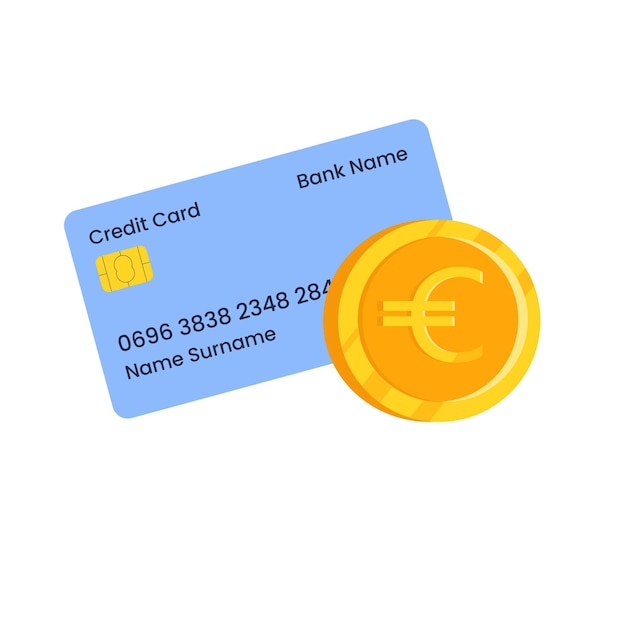 Carte De Crédit Avec Pièce En Euros Concept D'entreprise De Paiement Par Carte De Crédit Illustration Vectorielle Plate