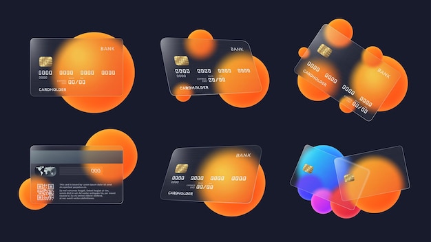 Vecteur carte de crédit en verre avec cercles abstraits et mat doux