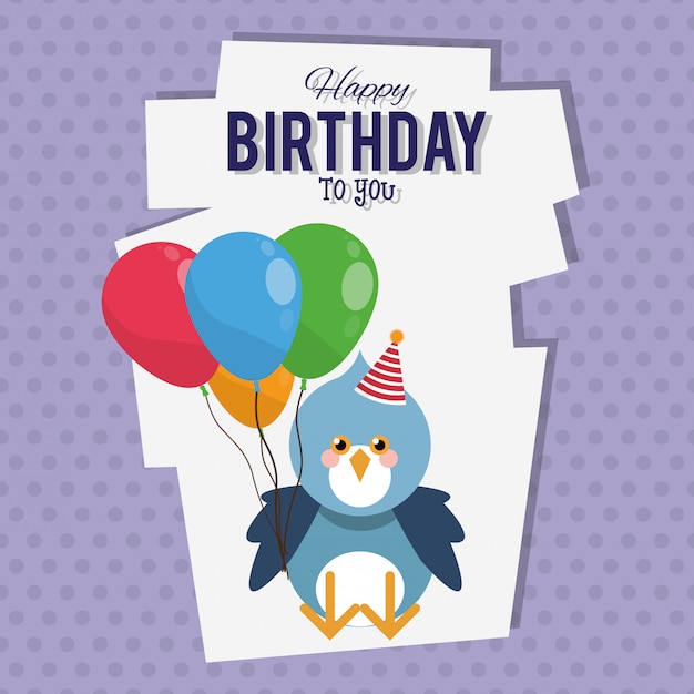 Vecteur carte de dessin animé oiseau joyeux anniversaire