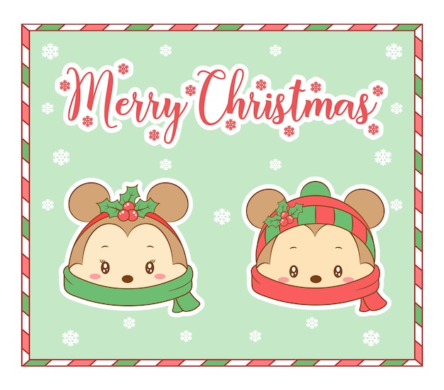 Carte De Dessin De Souris Mignonne Joyeux Noël Avec écharpe Et Neige Pour L'hiver