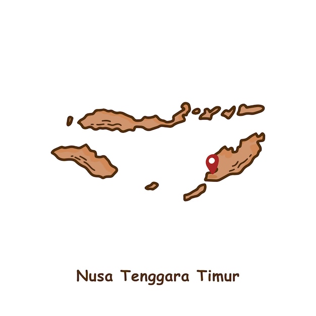 Carte Dessinée à La Main De La Province De Nusa Tenggara Timur En Indonésie