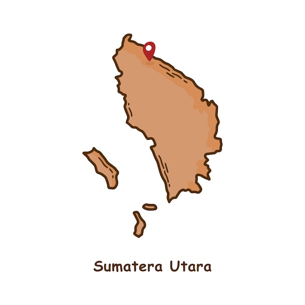 Carte Dessinée à La Main De La Province De Sumatra Utara En Indonésie Design De Dessins Animés Modernes En Ligne Simple