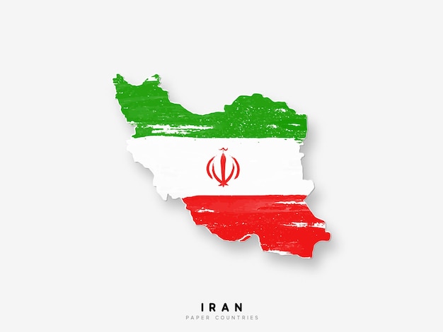 Carte détaillée de l'Iran avec le drapeau du pays. Peint dans des couleurs de peinture aquarelle dans le drapeau national.