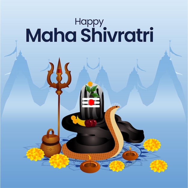 Carte De Dévotion Happy Maha Shivratri De Vecteur Libre Avec Seigneur Shiva Shivling