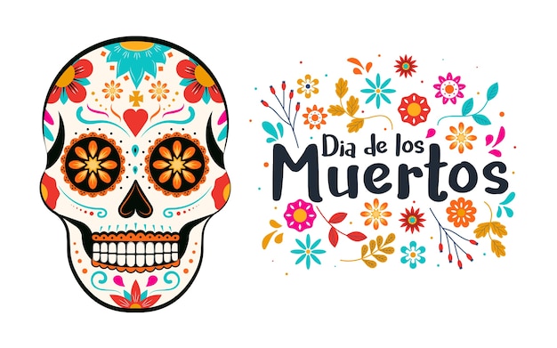 Vecteur carte dia de los muertos avec fleurs mexicaines colorées