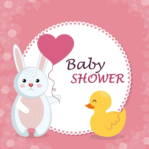 carte de douche de bébé avec mignon lapin et canard