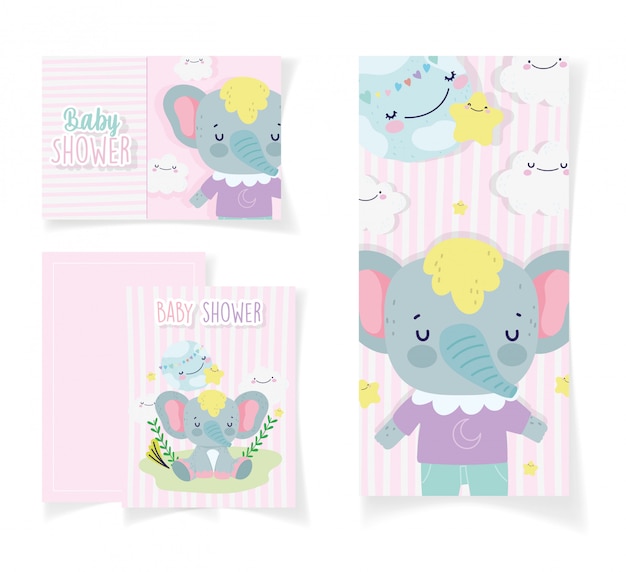 Carte de douche de bébé de nuages monde kawaii éléphant mignon