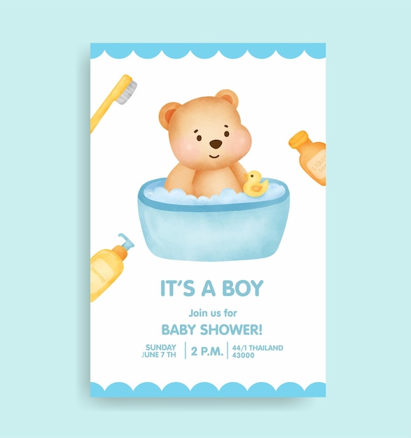 Vecteur carte de douche de bébé avec ours mignon