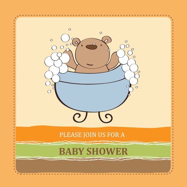 Vecteur carte de douche de bébé avec ours en peluche