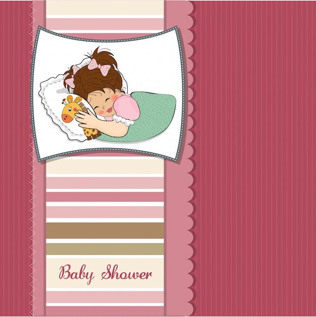 Carte De Douche De Bébé Avec Petite Fille Et Son Jouet