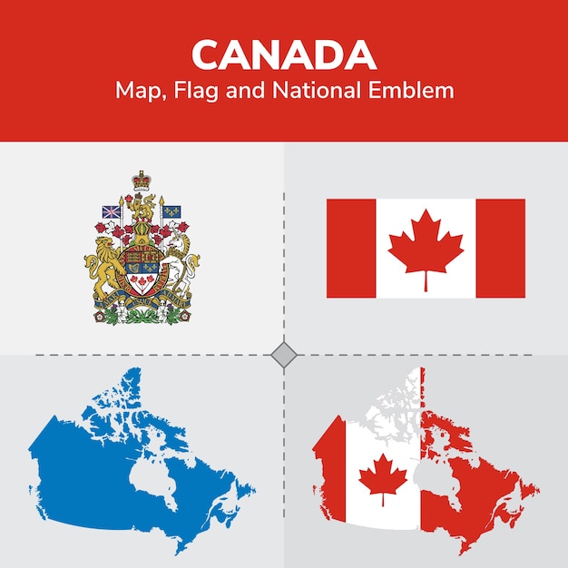 Carte Du Canada, Drapeau Et Emblème National