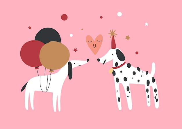 Vecteur la carte du chiot dalmatien du jour de la saint-valentin