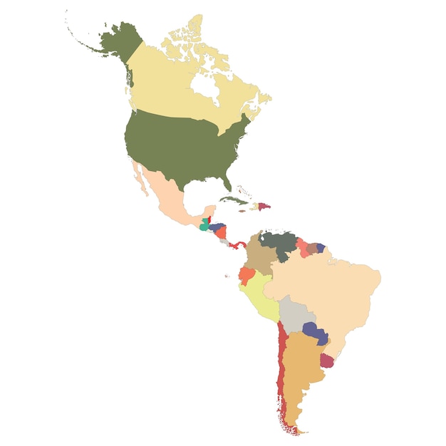 Carte du continent américain Carte de l'Amérique avec les couleurs des pays