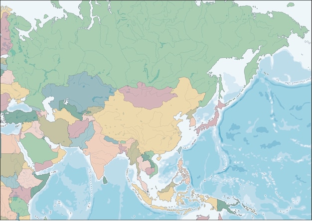 Vecteur carte du continent asiatique avec les pays