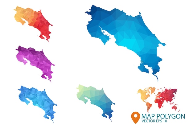 Vecteur carte du costa rica ensemble de fond graphique dégradé géométrique froissé triangulaire low poly