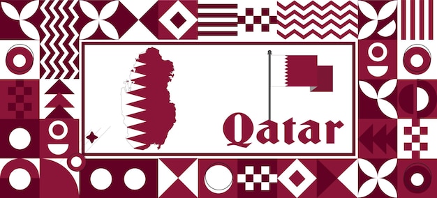 Vecteur carte du drapeau du qatar, jour de l'indépendance géométrique, bannière web du pays, arrière-plan de l'entreprise.