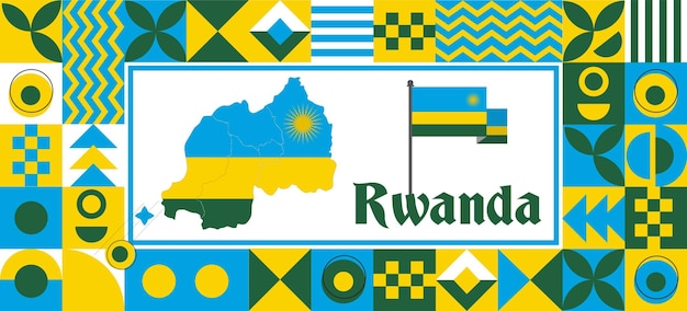 Vecteur carte du drapeau du rwanda jour de l'indépendance géométrique pays dessin de fond abstrait