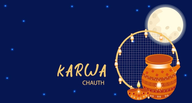 Carte Du Festival Happy Karwa Chaut Avec Des éléments Festifs Traditionnels En Forme De Pot D'argile à Bougie