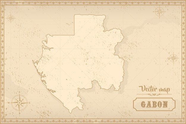 Carte du Gabon dans l'ancien style graphiques bruns dans le style fantasy rétro