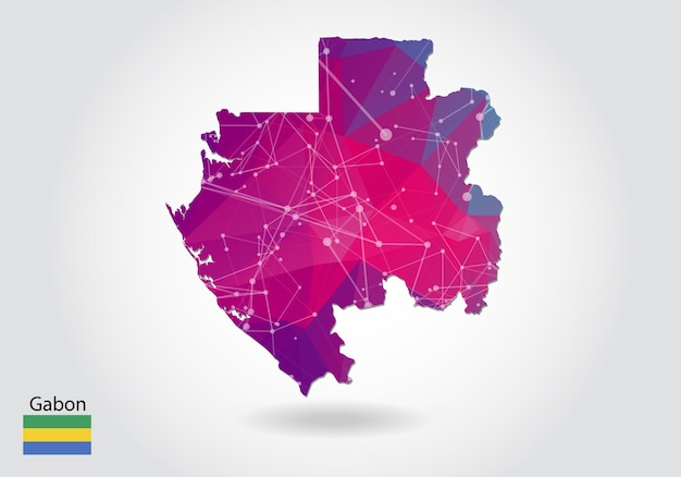 Carte Du Gabon Polygonale De Vecteur. Conception Basse Poly. Carte Faite De Triangles Sur Fond Blanc. Graphique De Dégradé Géométrique Triangulaire Triangulaire à Faible Teneur En Poly, Points De Ligne, Conception D'interface Utilisateur.