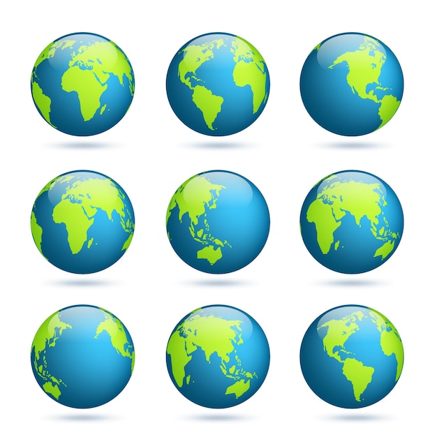 Carte du globe terrestre, planète avec continents Afrique, Asie, Australie, Europe, Amérique du Nord et