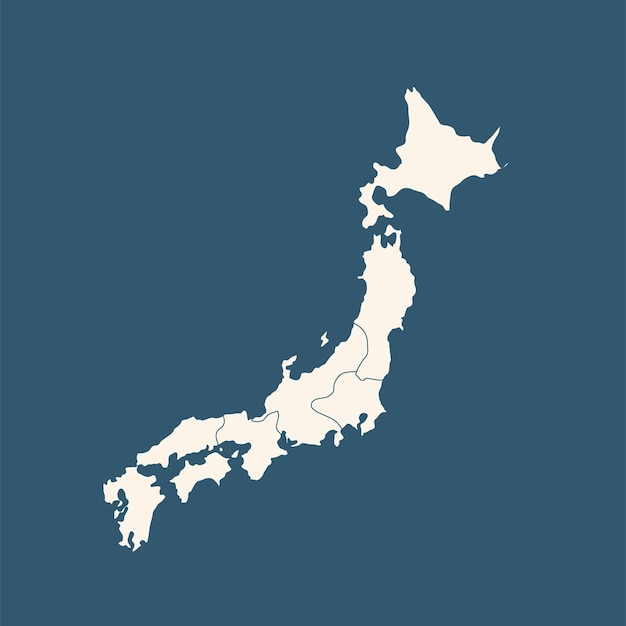 Carte du Japon en haute résolution détaillée isolée sur bleu. Les lignes de maillage, les triangles et les points forment la carte