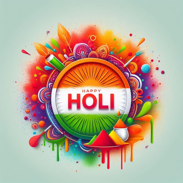 Carte du jour de Holi avec thème du drapeau indien Joie de l'enfant sur la carte du jour de holi