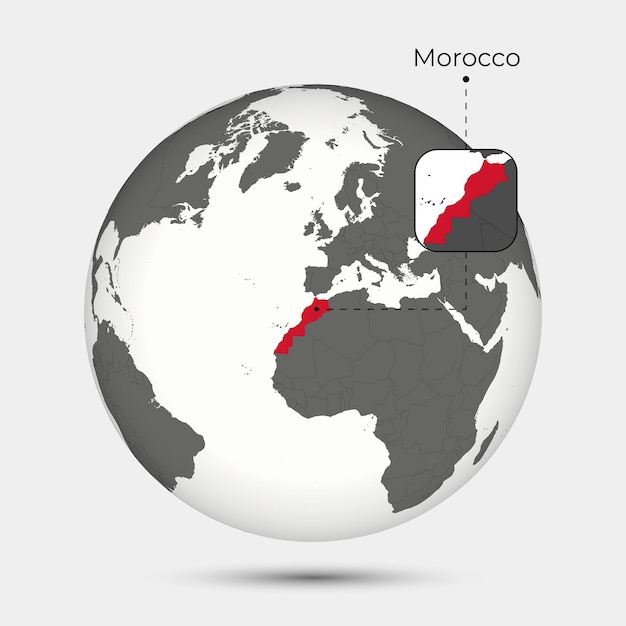 Vecteur carte du maroc avec sa position sur le globe