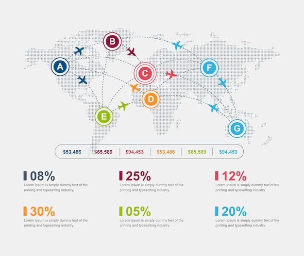 Carte du monde Airline Business Aéroport Infographic